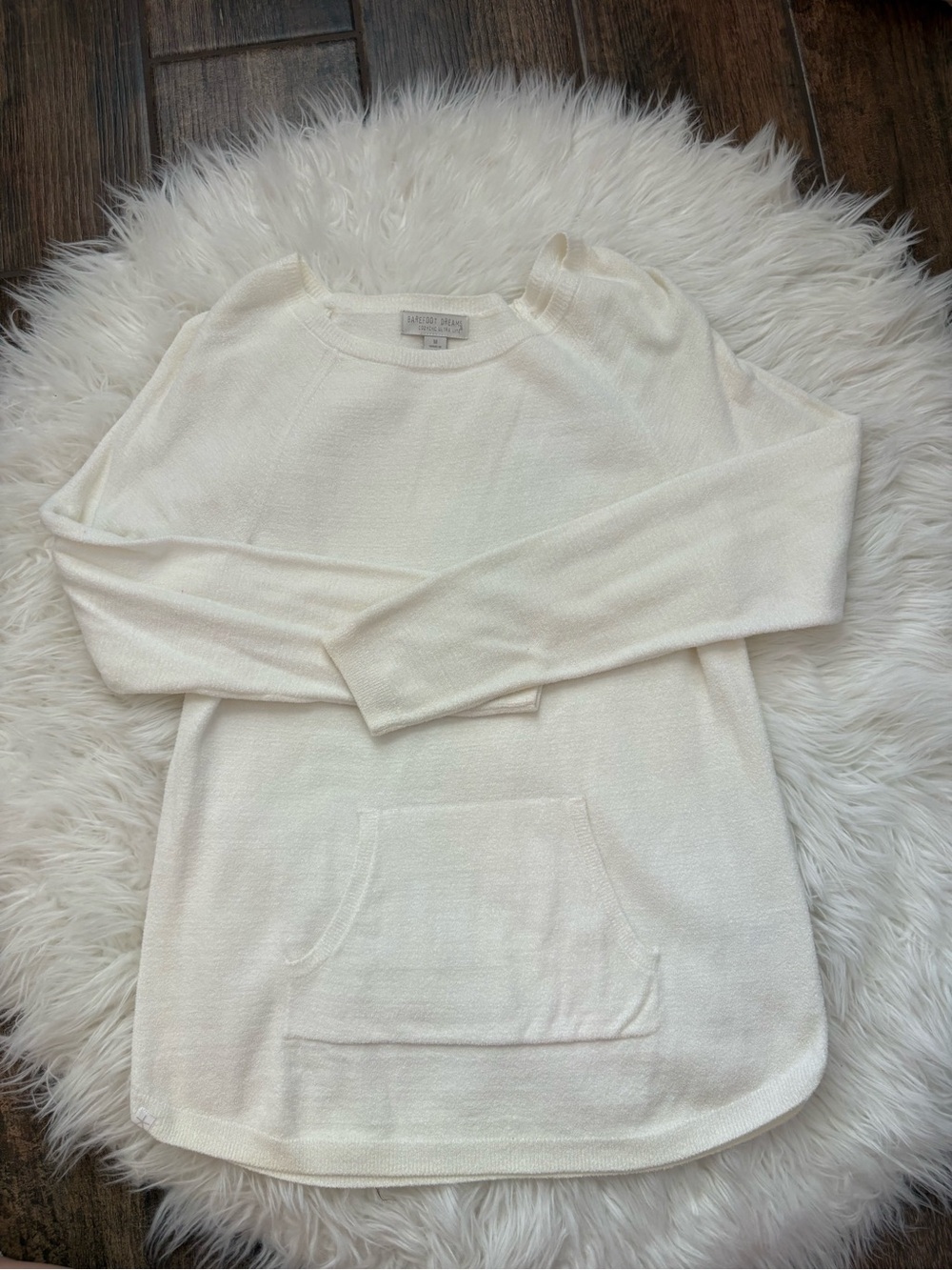 Barefoot Dreams Cream Crewneck Pullover with Kangaroo Pocket